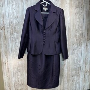 Talbots Womens Dress Suit Set Size 6 Purple Wool Silk Sequins Special‎ Occasion